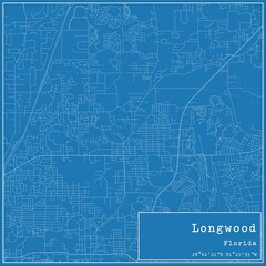 Blueprint US city map of Longwood, Florida.
