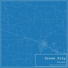 Blueprint US city map of Cross City, Florida.