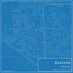 Blueprint US city map of Hialeah, Florida.