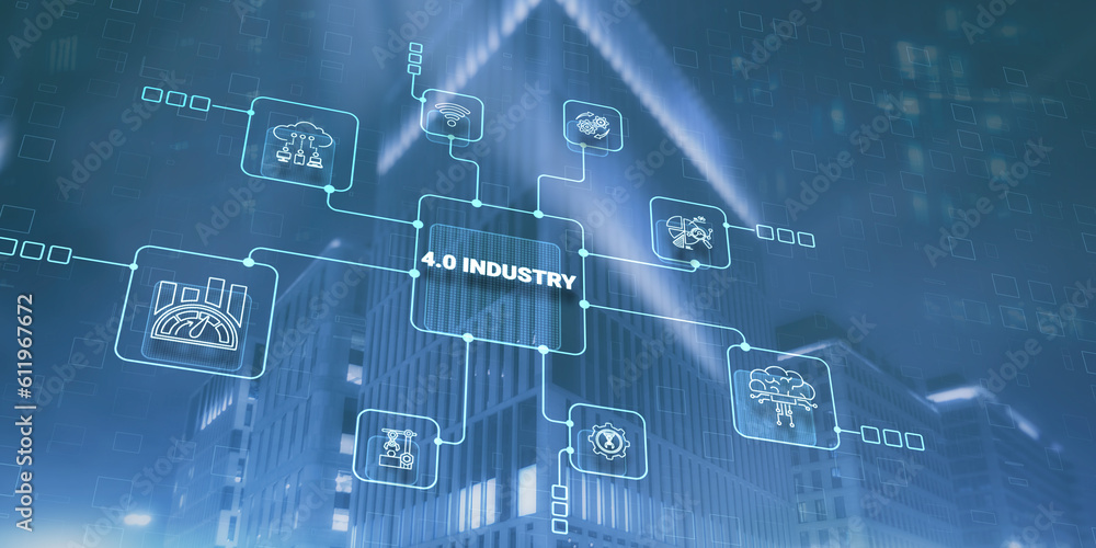 Aufkleber industry 4.0 smart technology concept. automated machinery controlled via internet network