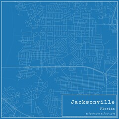 Blueprint US city map of Jacksonville, Florida.
