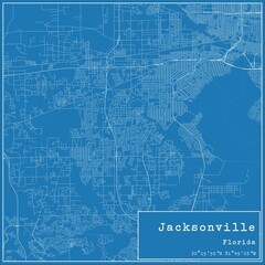 Blueprint US city map of Jacksonville, Florida.