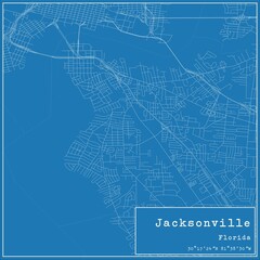 Blueprint US city map of Jacksonville, Florida.