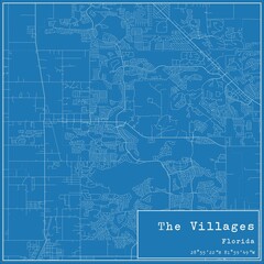 Blueprint US city map of The Villages, Florida.