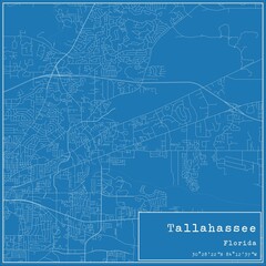 Blueprint US city map of Tallahassee, Florida.