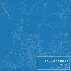 Blueprint US city map of Tallahassee, Florida.