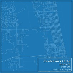 Blueprint US city map of Jacksonville Beach, Florida.