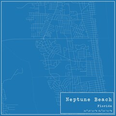 Blueprint US city map of Neptune Beach, Florida.