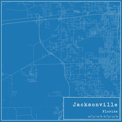 Blueprint US city map of Jacksonville, Florida.