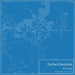 Blueprint US city map of Interlachen, Florida.