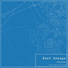 Blueprint US city map of Port Orange, Florida.