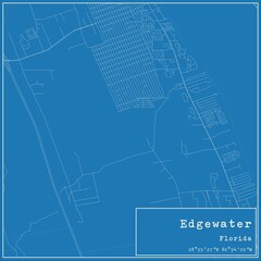 Blueprint US city map of Edgewater, Florida.