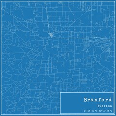 Blueprint US city map of Branford, Florida.