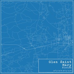 Blueprint US city map of Glen Saint Mary, Florida.