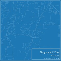 Blueprint US city map of Bryceville, Florida.