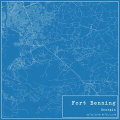 Blueprint US city map of Fort Benning, Georgia.