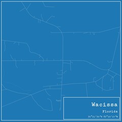 Blueprint US city map of Wacissa, Florida.