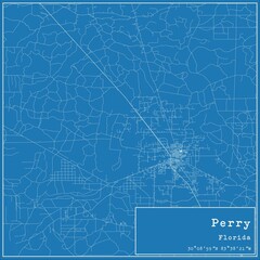 Blueprint US city map of Perry, Florida.