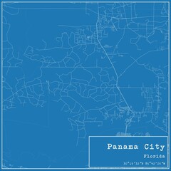 Blueprint US city map of Panama City, Florida.