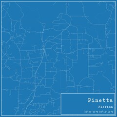 Blueprint US city map of Pinetta, Florida.