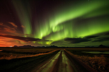 Obraz premium Aurora landscape with northern lights, generative ai 