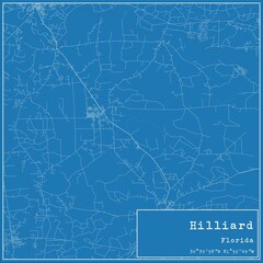Blueprint US city map of Hilliard, Florida.