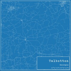 Blueprint US city map of Talbotton, Georgia.