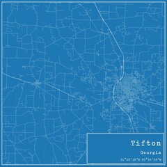 Blueprint US city map of Tifton, Georgia.