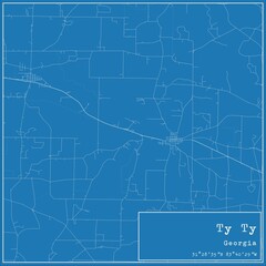 Blueprint US city map of Ty Ty, Georgia.