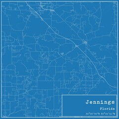 Blueprint US city map of Jennings, Florida.