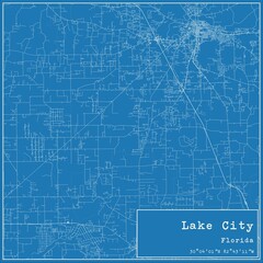Blueprint US city map of Lake City, Florida.