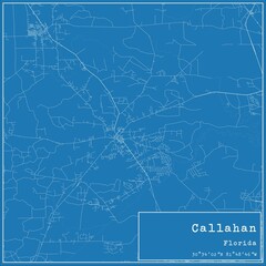 Blueprint US city map of Callahan, Florida.