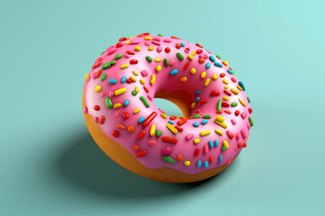 Fototapeta na wymiar Delicious donut on a blue background.