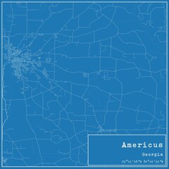 Blueprint US city map of Americus, Georgia.