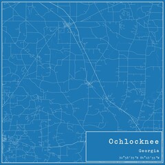 Blueprint US city map of Ochlocknee, Georgia.