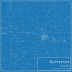 Fototapeta premium Blueprint US city map of Sylvester, Georgia.
