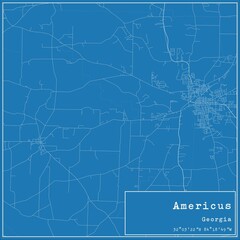 Blueprint US city map of Americus, Georgia.