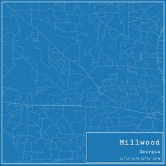 Fototapeta premium Blueprint US city map of Millwood, Georgia.
