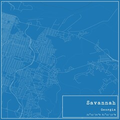 Blueprint US city map of Savannah, Georgia.