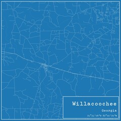 Blueprint US city map of Willacoochee, Georgia.