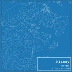 Blueprint US city map of Midway, Georgia.
