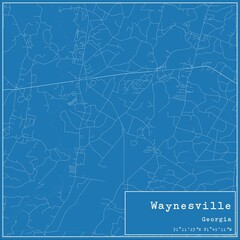Blueprint US city map of Waynesville, Georgia.