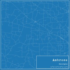 Blueprint US city map of Ambrose, Georgia.