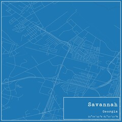 Blueprint US city map of Savannah, Georgia.