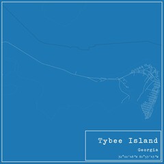Blueprint US city map of Tybee Island, Georgia.