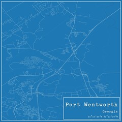 Blueprint US city map of Port Wentworth, Georgia.