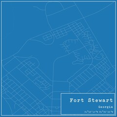 Blueprint US city map of Fort Stewart, Georgia.