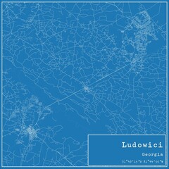 Blueprint US city map of Ludowici, Georgia.