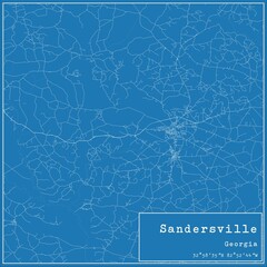 Blueprint US city map of Sandersville, Georgia.