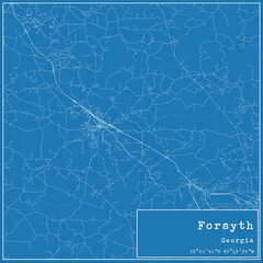 Blueprint US city map of Forsyth, Georgia.